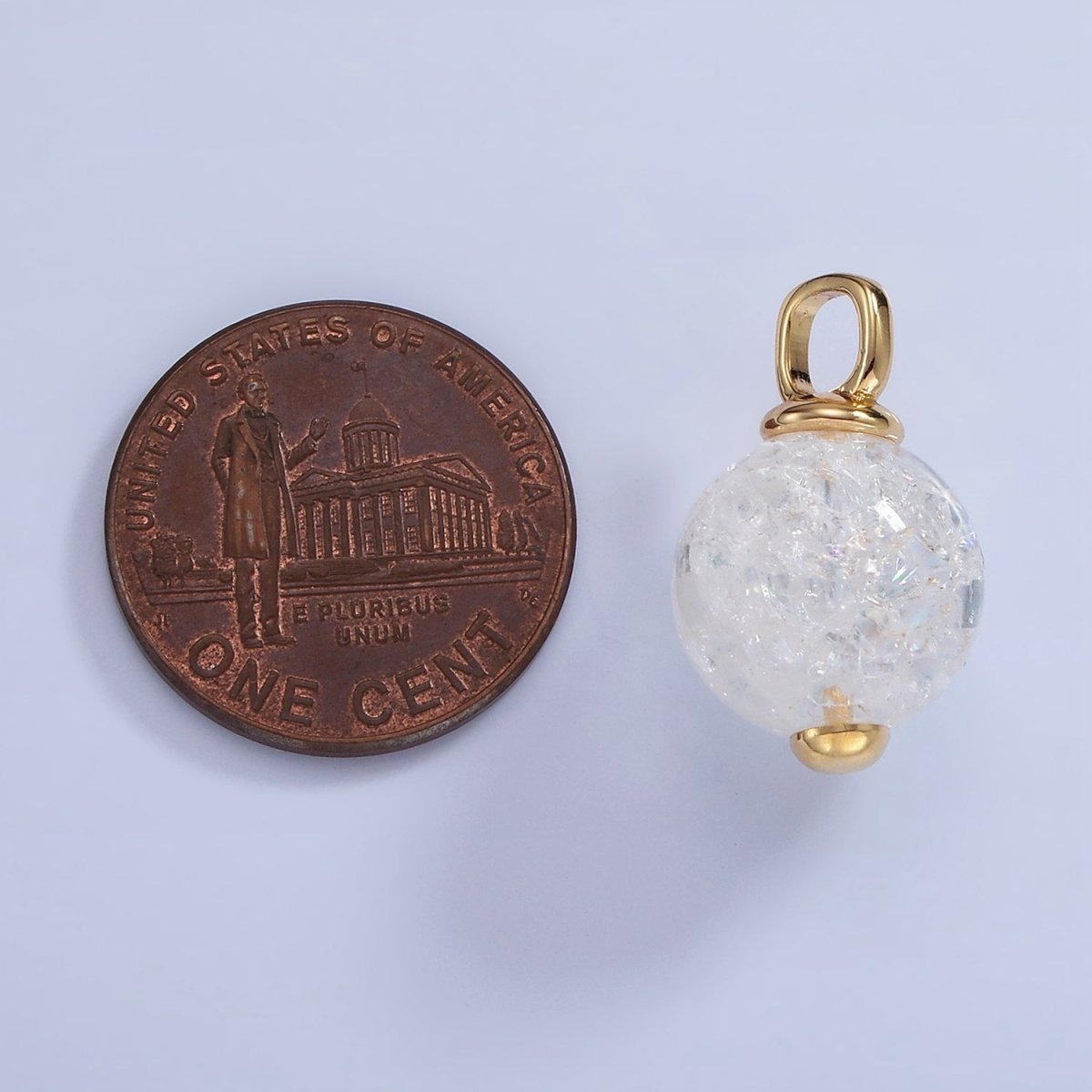 14K Gold Filled 20mm Clear Crystal Quartz Round Drop Pendant | AA1120 - DLUXCA