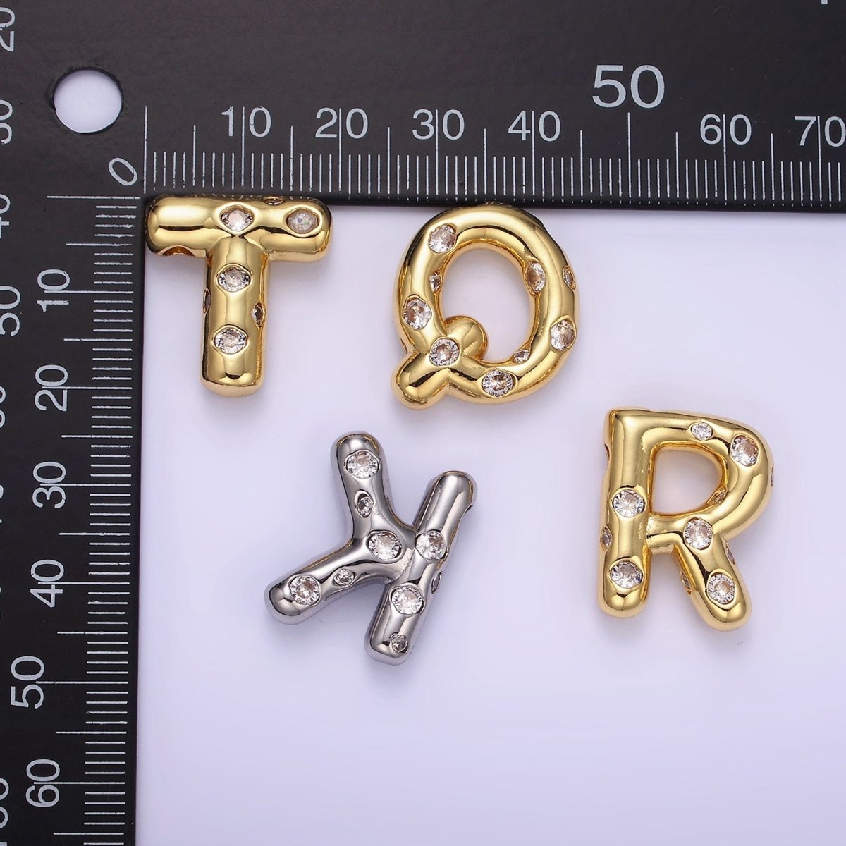 14K Gold Filled 20mm Clear CZ Chubby Initial Letter Pendant | A1357 - A1369 - DLUXCA