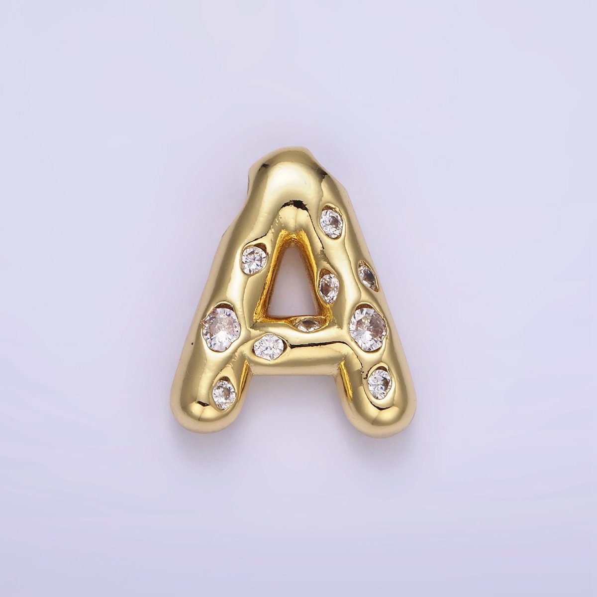 14K Gold Filled 20mm Clear CZ Chubby Initial Letter Pendant | A1357 - A1369 - DLUXCA