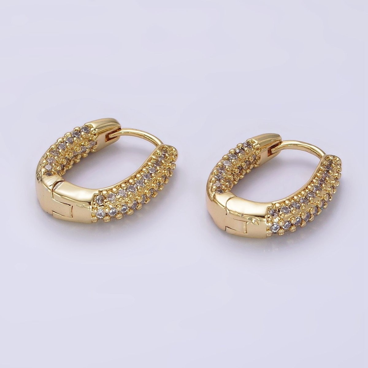 14K Gold Filled 20mm Clear Micro Paved CZ Oval Oblong Huggie Earrings | AE906 - DLUXCA