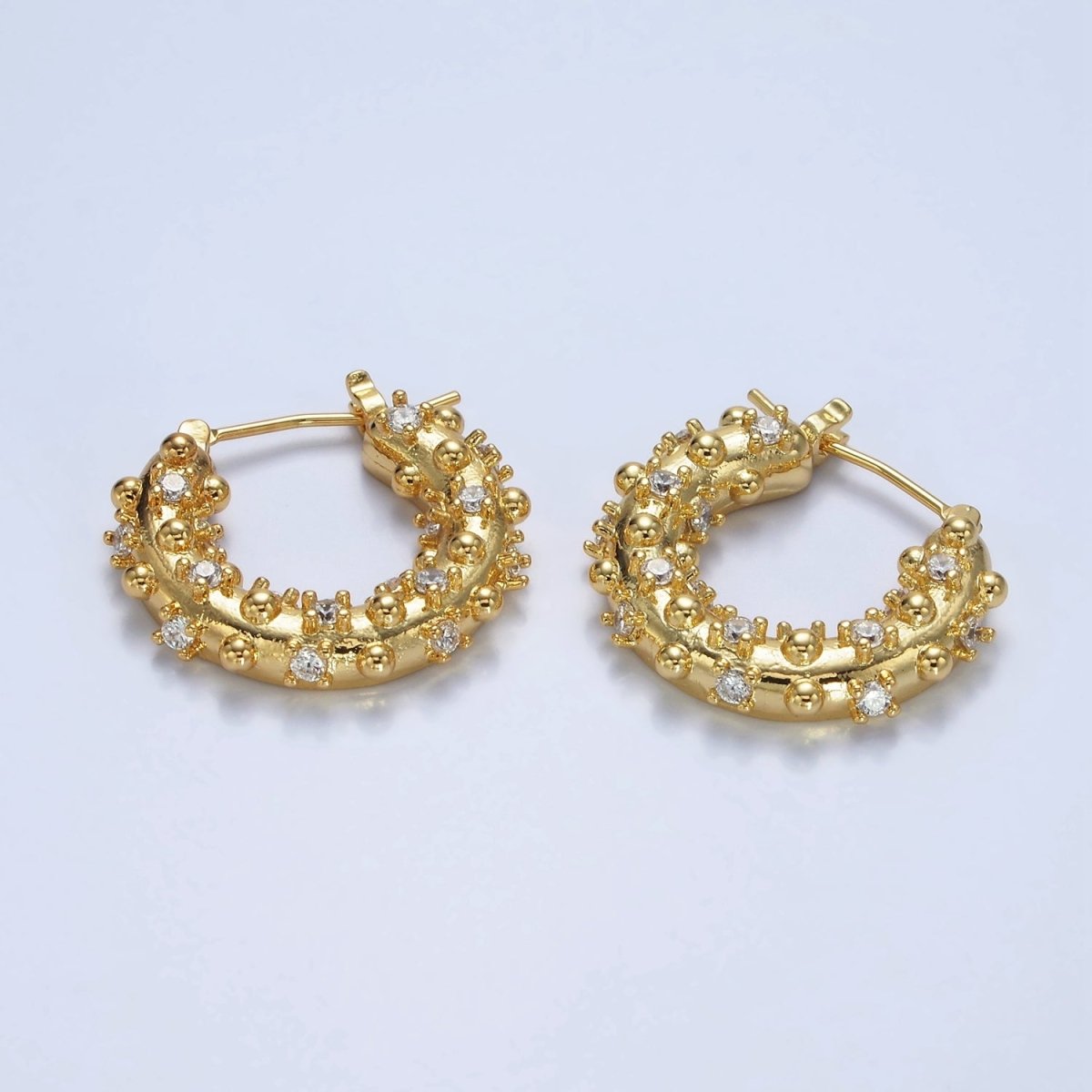 14K Gold Filled 20mm CZ Dotted Chubby Latch Earrings in Gold & Silver | AE427 AE428 - DLUXCA