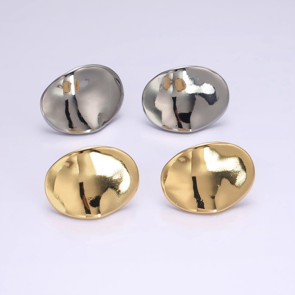 14K Gold Filled 20mm Dented Abstract Oval Minimalist Stud Earrings in Gold & Silver | AE365 AE366 - DLUXCA