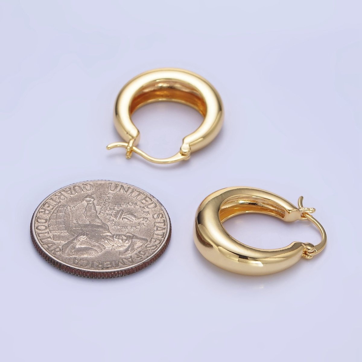 14K Gold Filled 20mm Dome Minimalist Latch Hoop Earrings in Gold & Silver | AB1338 P482 - DLUXCA