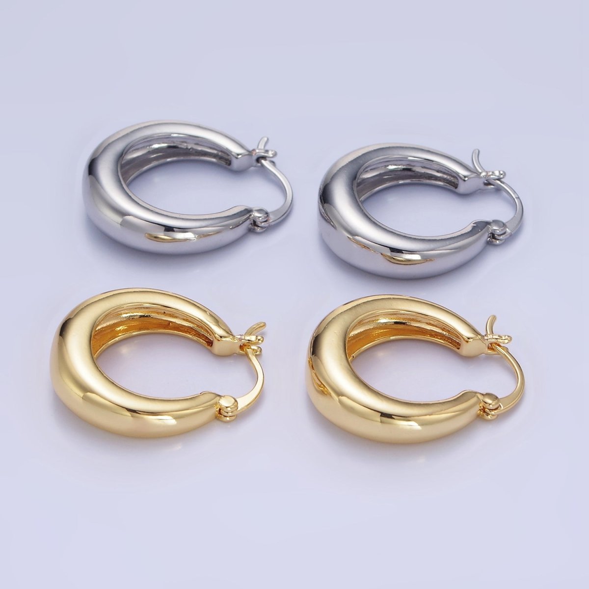 14K Gold Filled 20mm Dome Minimalist Latch Hoop Earrings in Gold & Silver | AB1338 P482 - DLUXCA