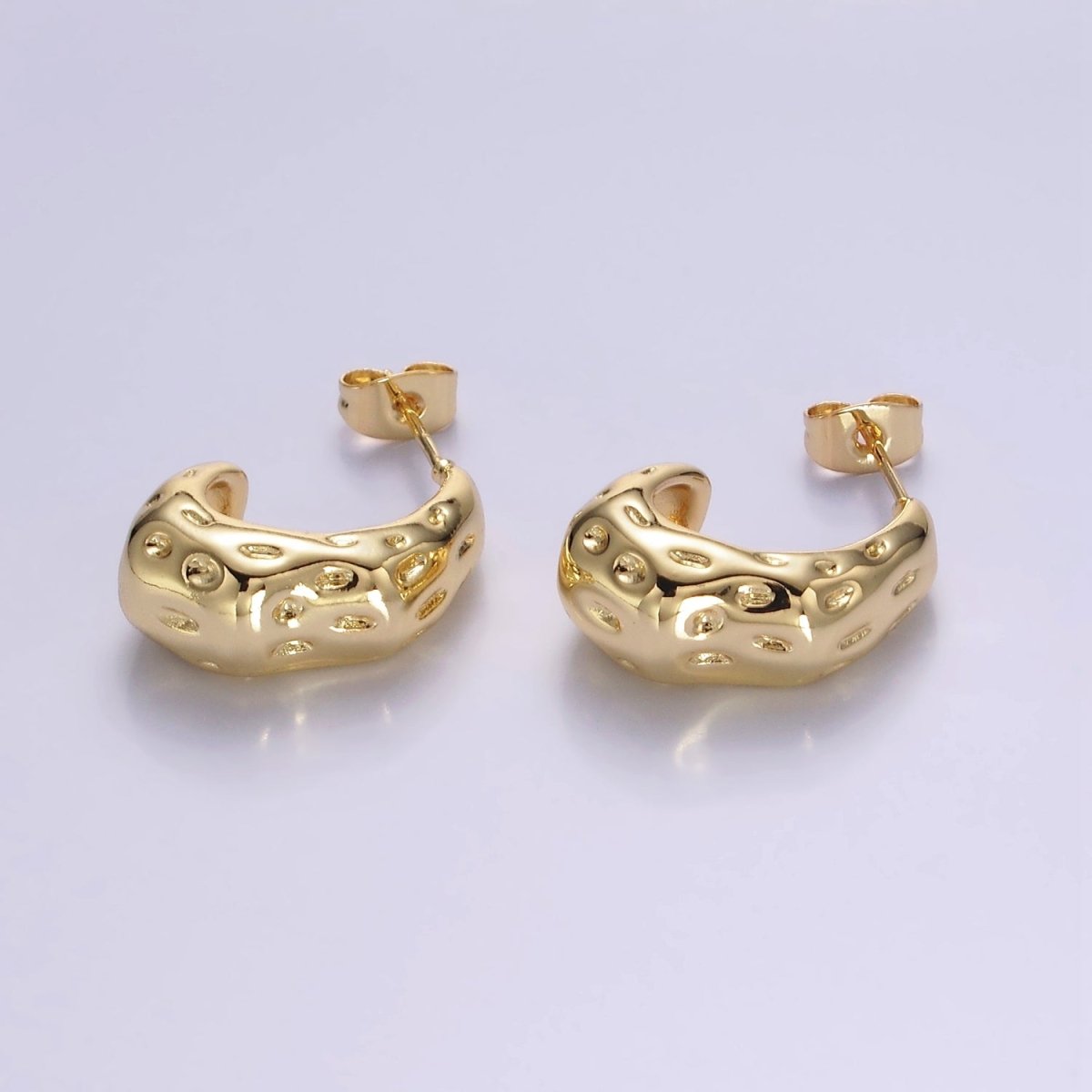 14K Gold Filled 20mm Dotted Hammered Dome J-Shaped Hoop Earrings | V286 - DLUXCA