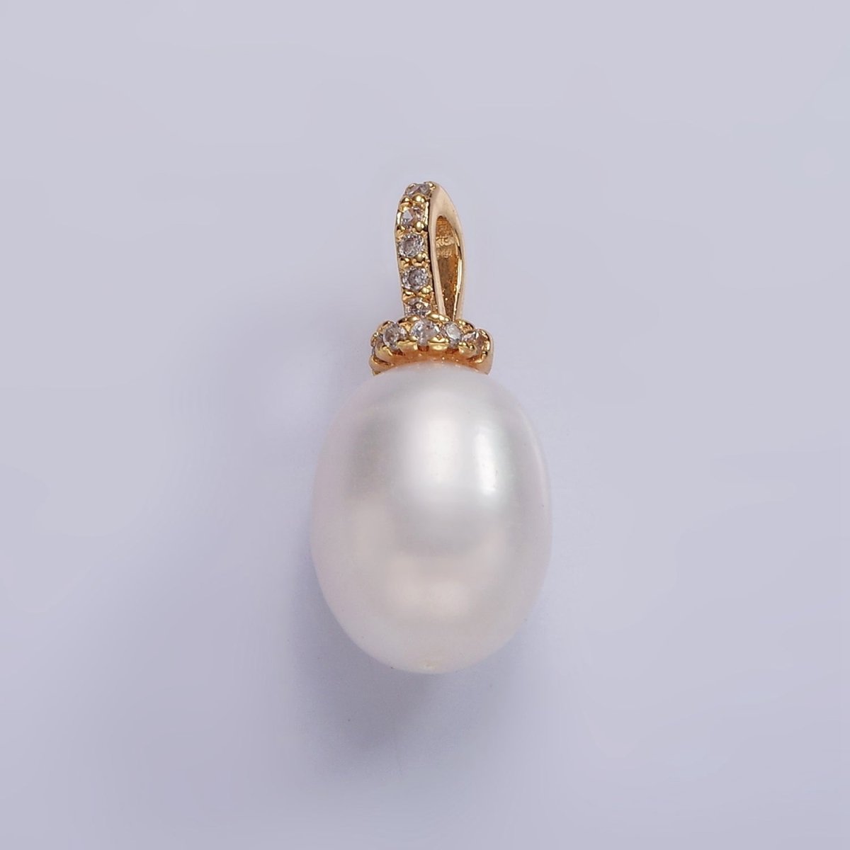 14K Gold Filled 20mm Freshwater Pearl Button Drop Micro Paved CZ Bail Pendant | P1628 - DLUXCA