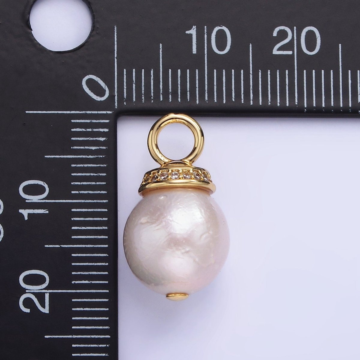 14K Gold Filled 20mm Freshwater Pearl Micro Paved CZ Bail Pendant in Gold & Silver | P1685 - DLUXCA
