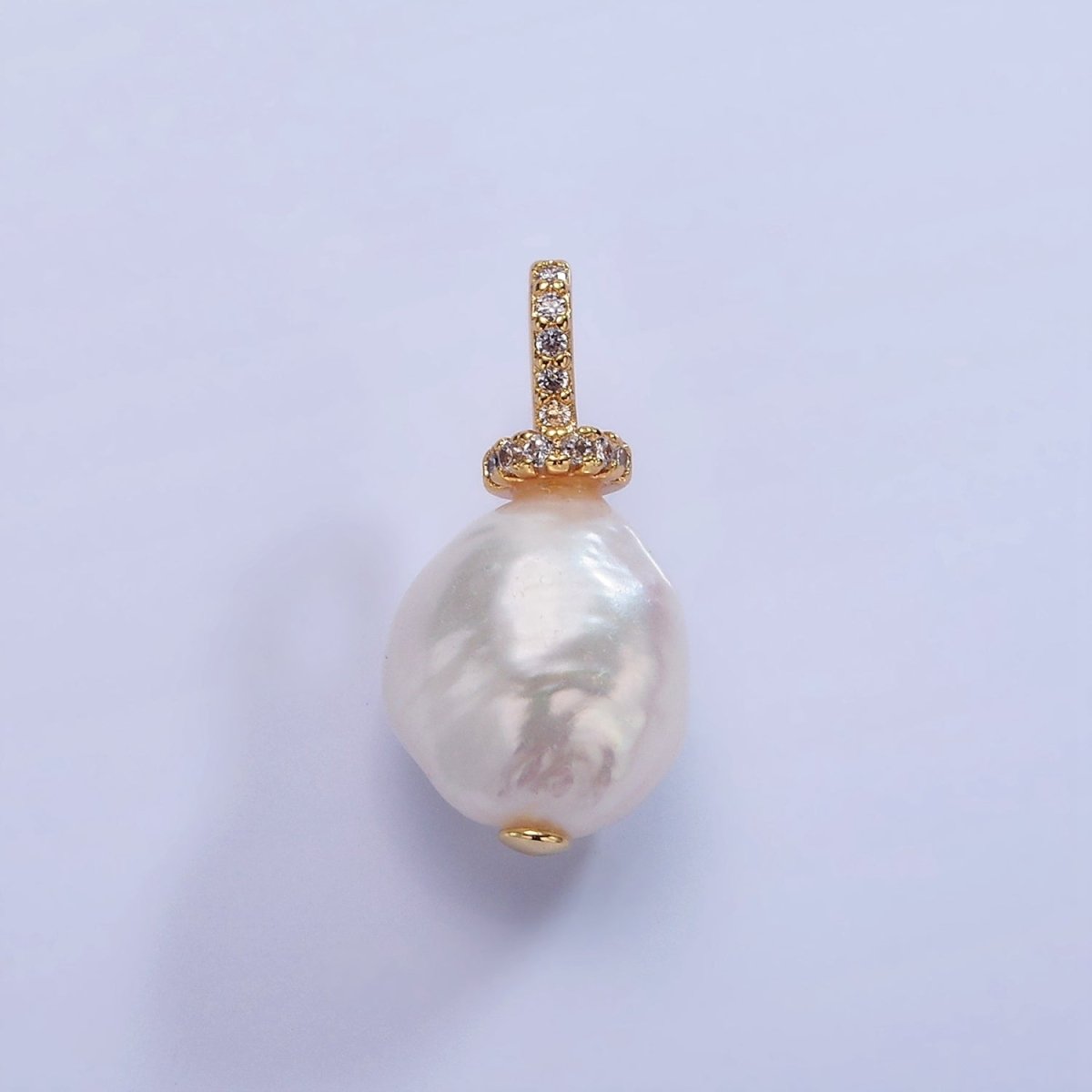 14K Gold Filled 20mm Freshwater Pearl Micro Paved CZ Bail Pendant | P1706 - DLUXCA