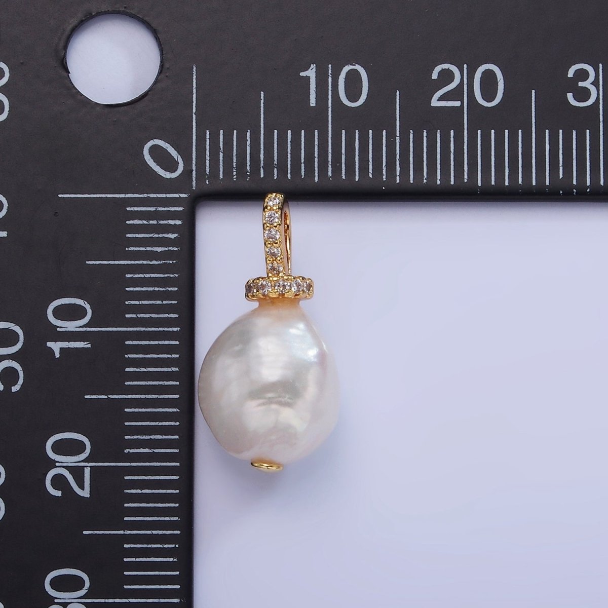 14K Gold Filled 20mm Freshwater Pearl Micro Paved CZ Bail Pendant | P1706 - DLUXCA