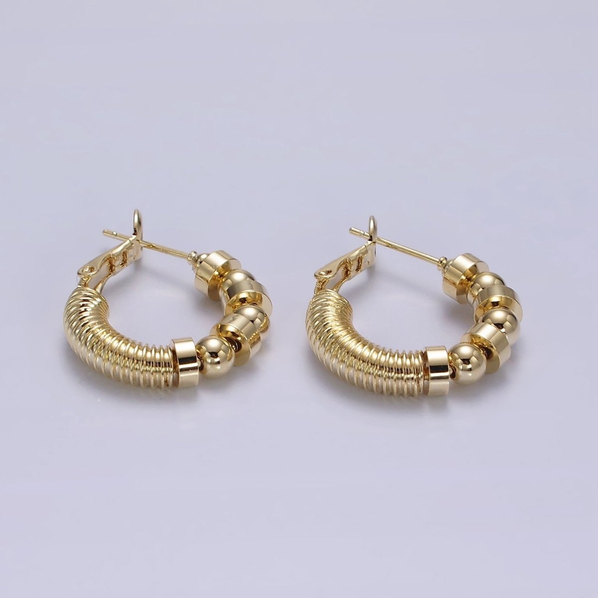 14K Gold Filled 20mm Geometric Croissant Rhondelle Bead Hinge Hoop Earrings in Gold & Silver | AE311 AE312 - DLUXCA