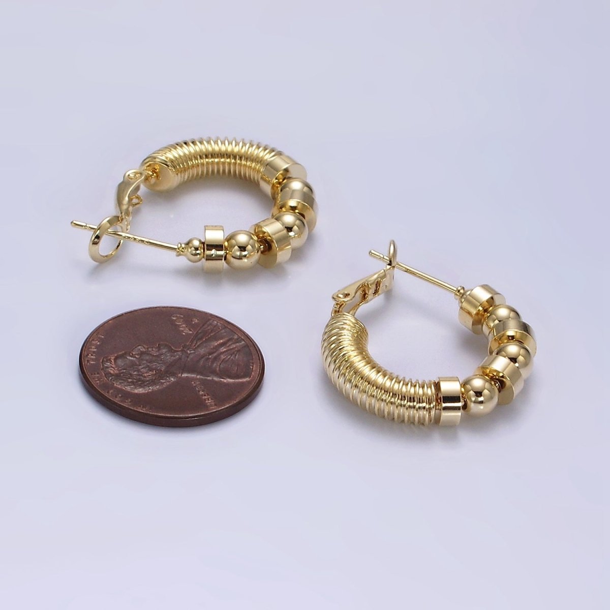14K Gold Filled 20mm Geometric Croissant Rhondelle Bead Hinge Hoop Earrings in Gold & Silver | AE311 AE312 - DLUXCA