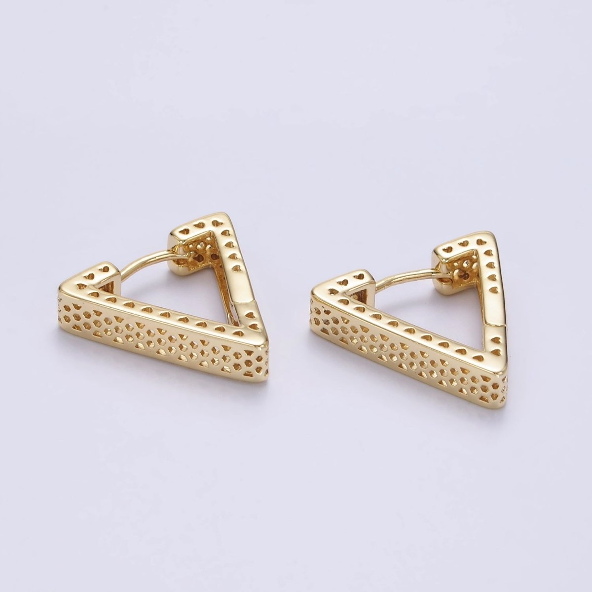 14K Gold Filled 20mm Heart Hexagonal Filigree Triangle Hoop Earrings | AE721 - DLUXCA