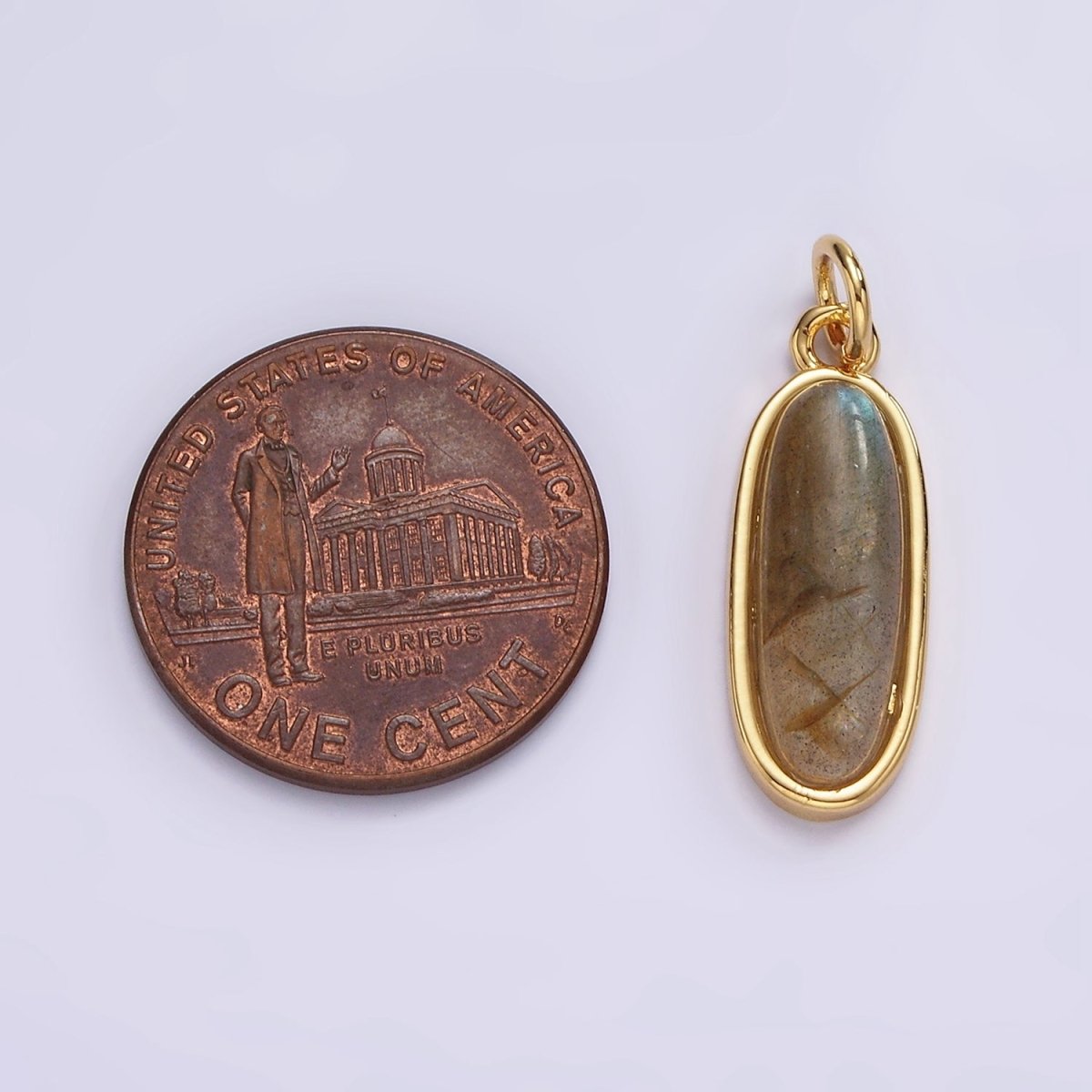 14K Gold Filled 20mm Labradorite Gemstone Oblong Bezel Charm | AG515 - DLUXCA