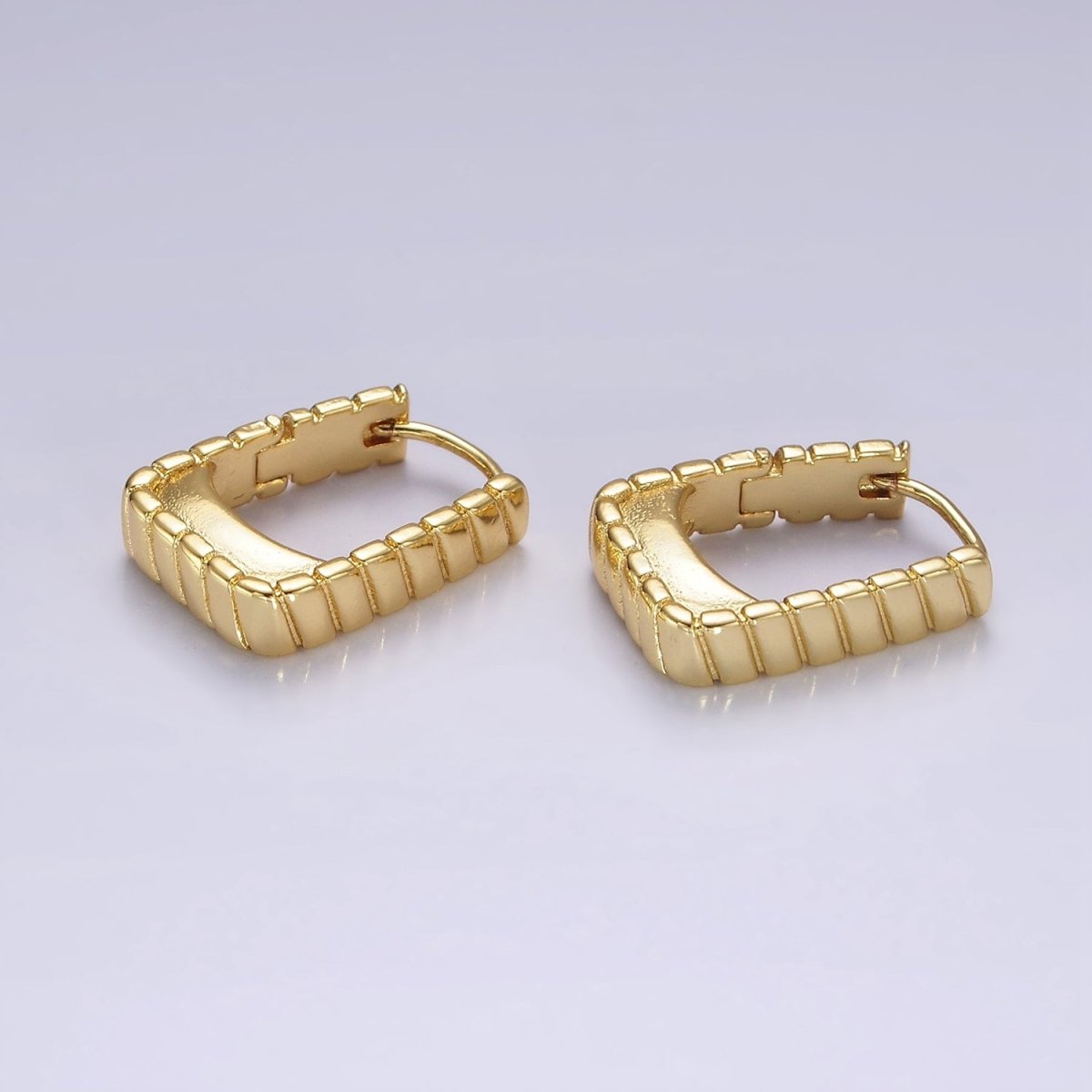14K Gold Filled 20mm Line-Textured Rectangular Minimalist Huggie Earrings | AE919 - DLUXCA