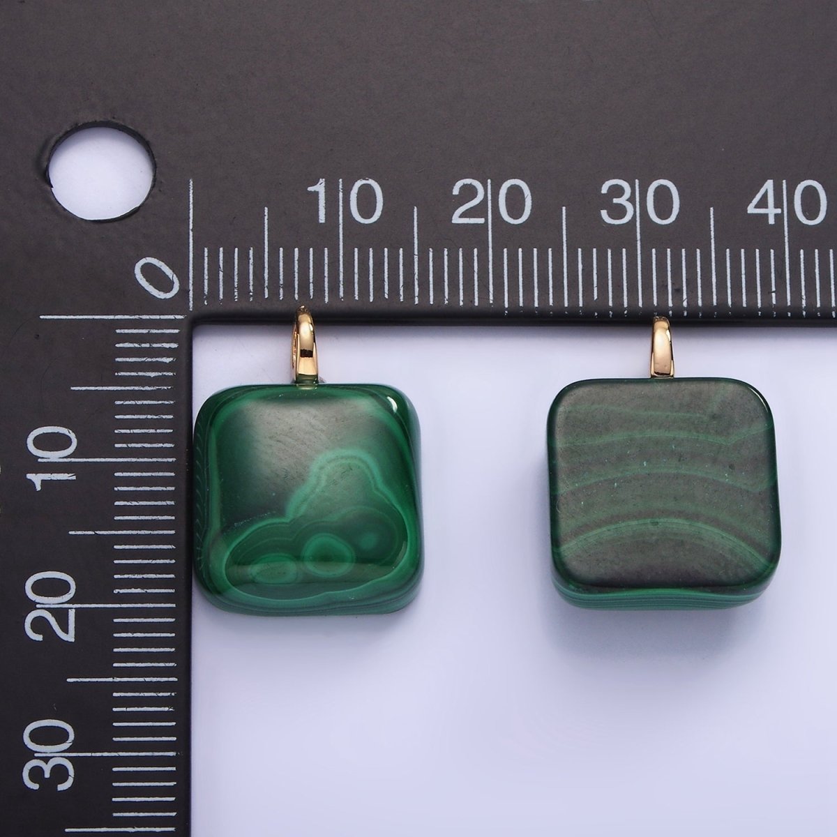 14K Gold Filled 20mm Malachite Gemstone Square Drop Charm | AG682 - DLUXCA