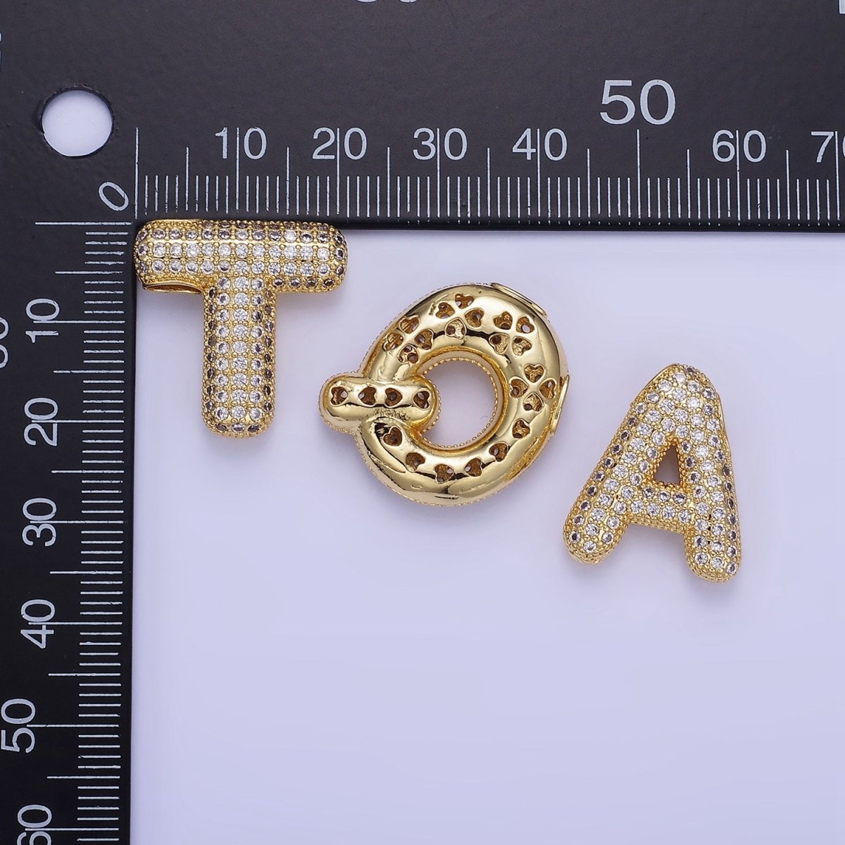 14K Gold Filled 20mm Micro Paved CZ Chubby Balloon Initial Letter | A1383 - A1395 - DLUXCA