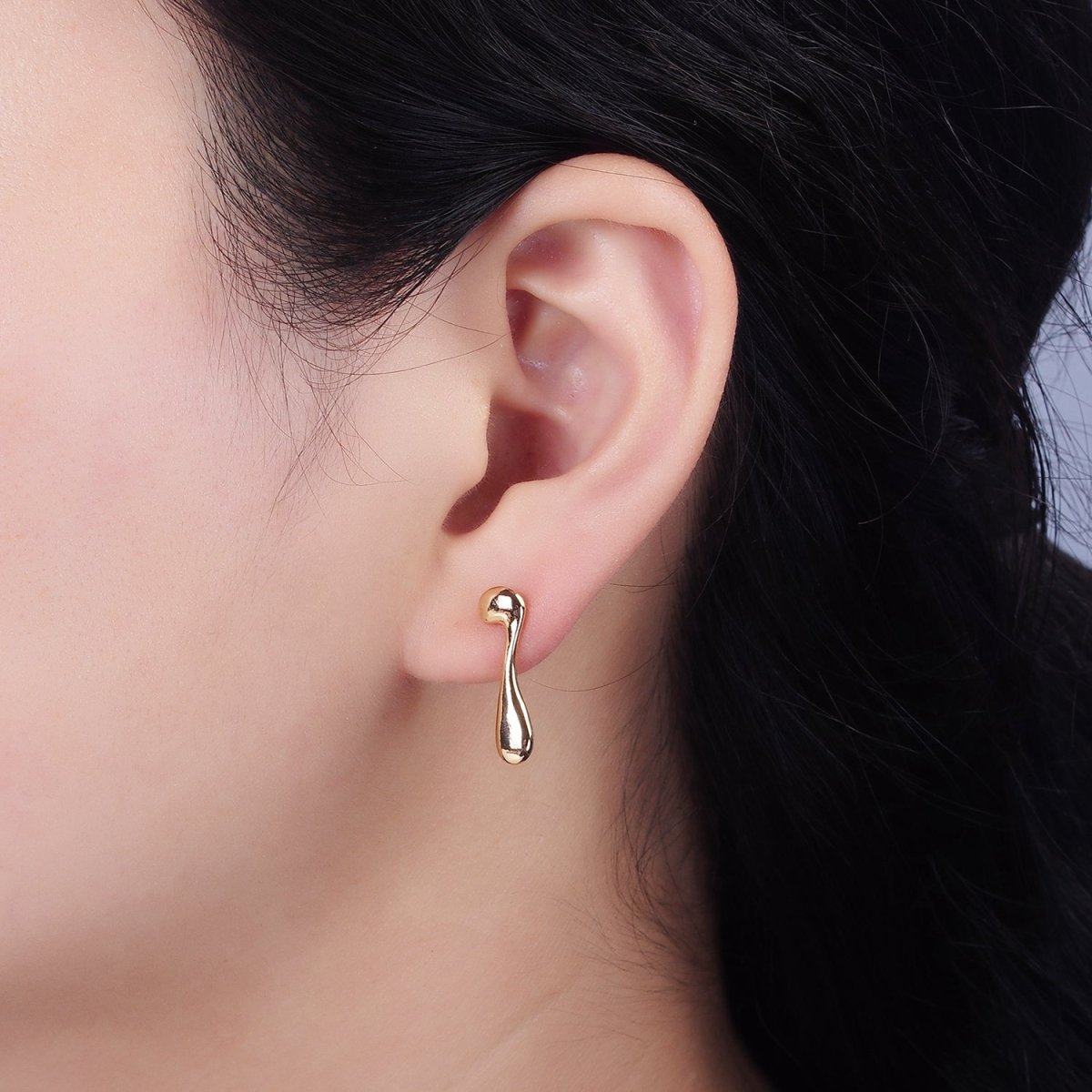 14K Gold Filled 20mm Minimalist Molten Drip Drop Stud Earrings | AE992 - DLUXCA