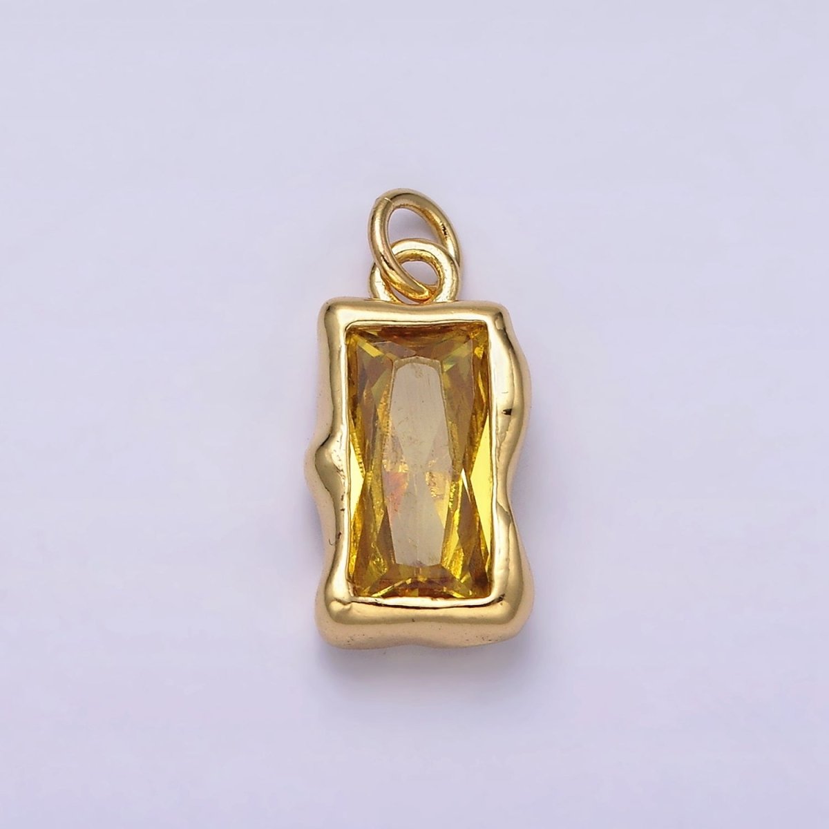 14K Gold Filled 20mm Molten Baguette Personalized Birth Month CZ Charm | AC1505 - AC1516 - DLUXCA