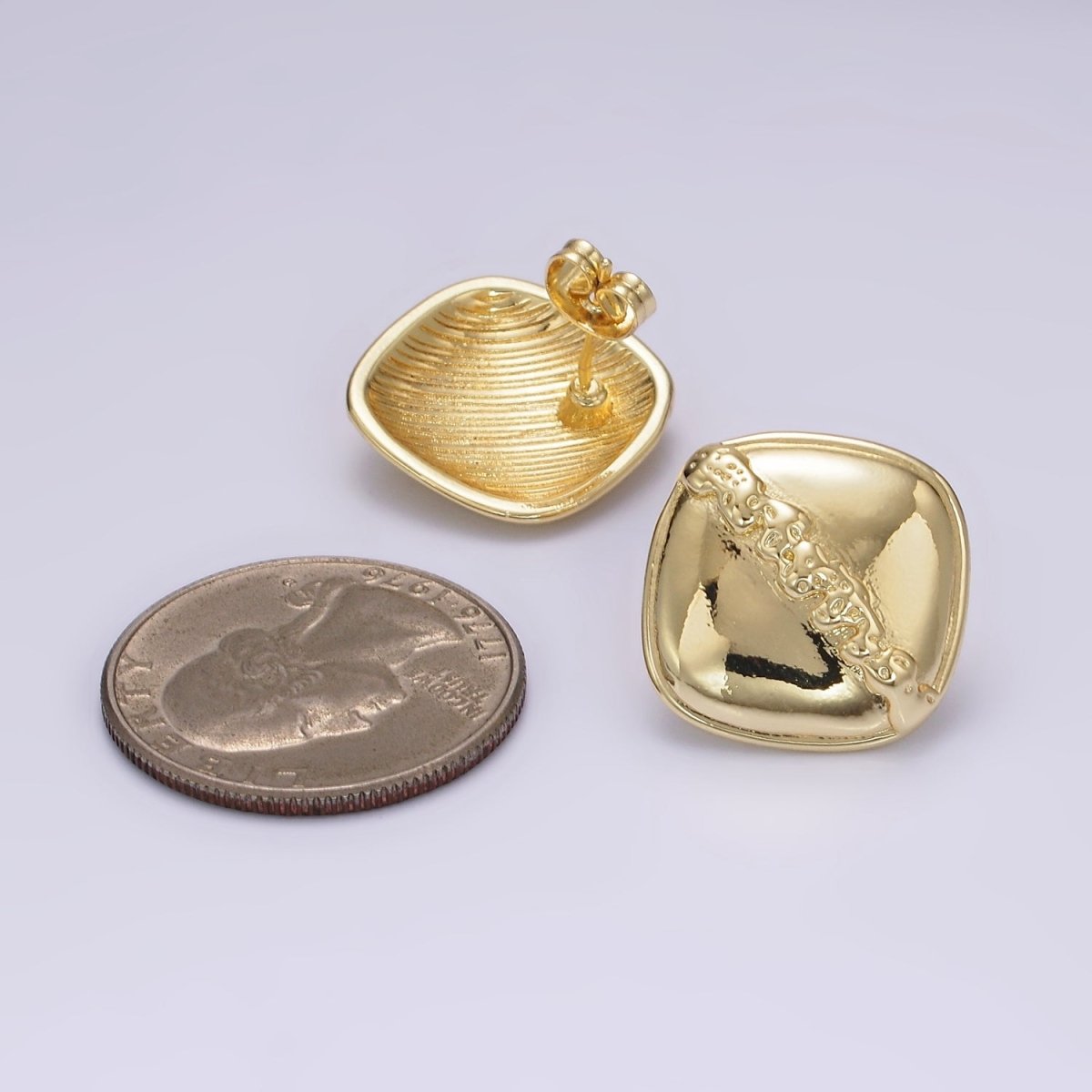 14K Gold Filled 20mm Molten Drip Rhombus Minimalist Stud Earrings | V455 - DLUXCA