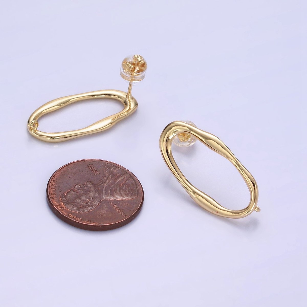 14K Gold Filled 20mm Open Molten Oblong Drop Stud Earrings Findings | Z710 - DLUXCA