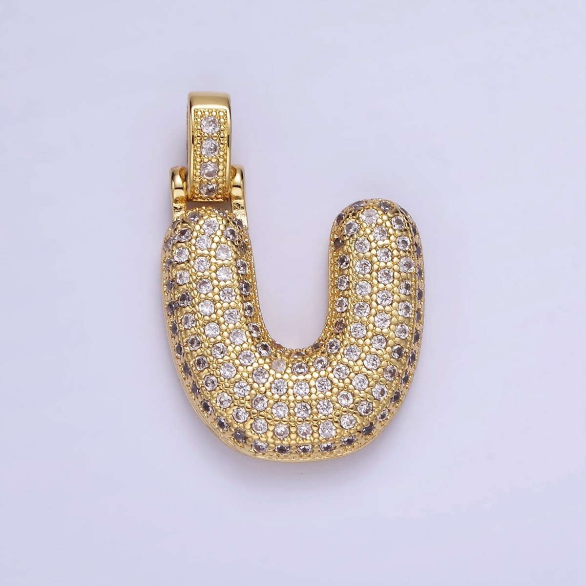 14K Gold Filled 20mm Pave Bubble Initial Charm Balloon Letter Pendant | A1396 - A-1408 - DLUXCA