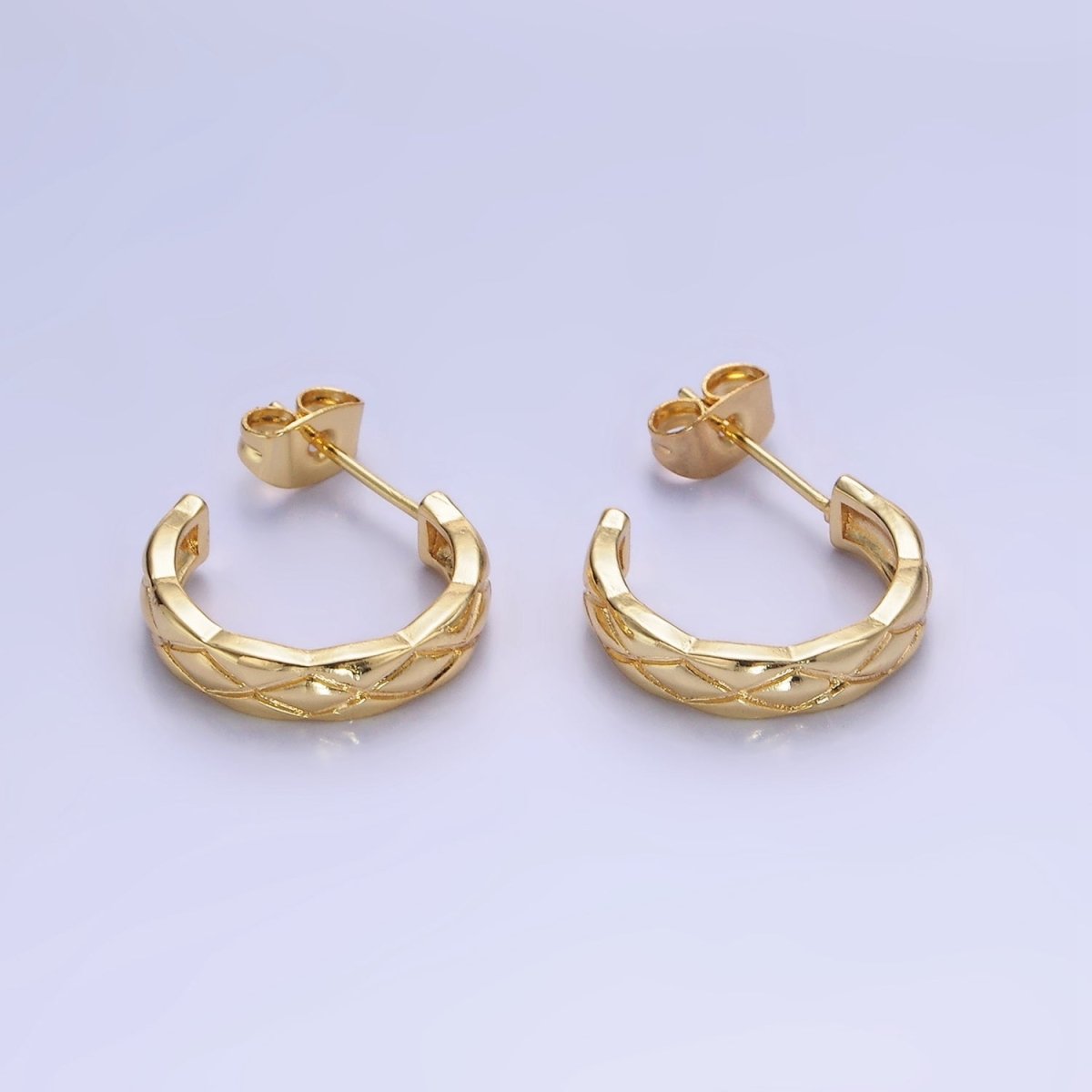 14K Gold Filled 20mm Quilted C-Shaped Hoop Earrings in Gold & Silver | AB1334 AB1335 - DLUXCA