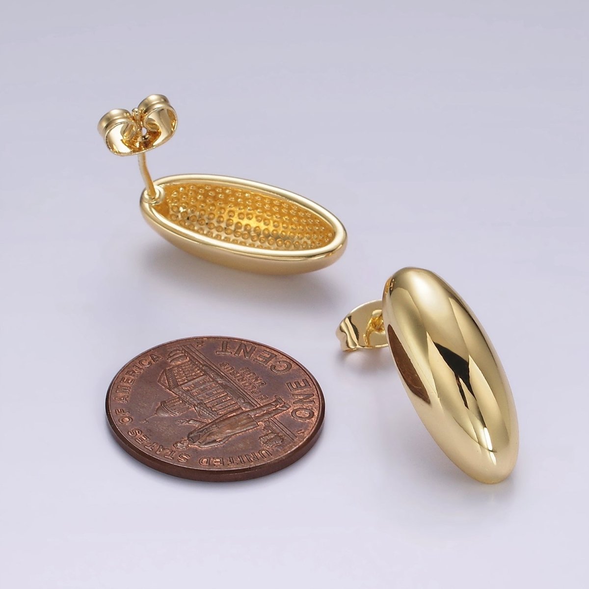 14K Gold Filled 20mm Sphere Dome Minimalist Drop Stud Earrings | AB1110 - DLUXCA