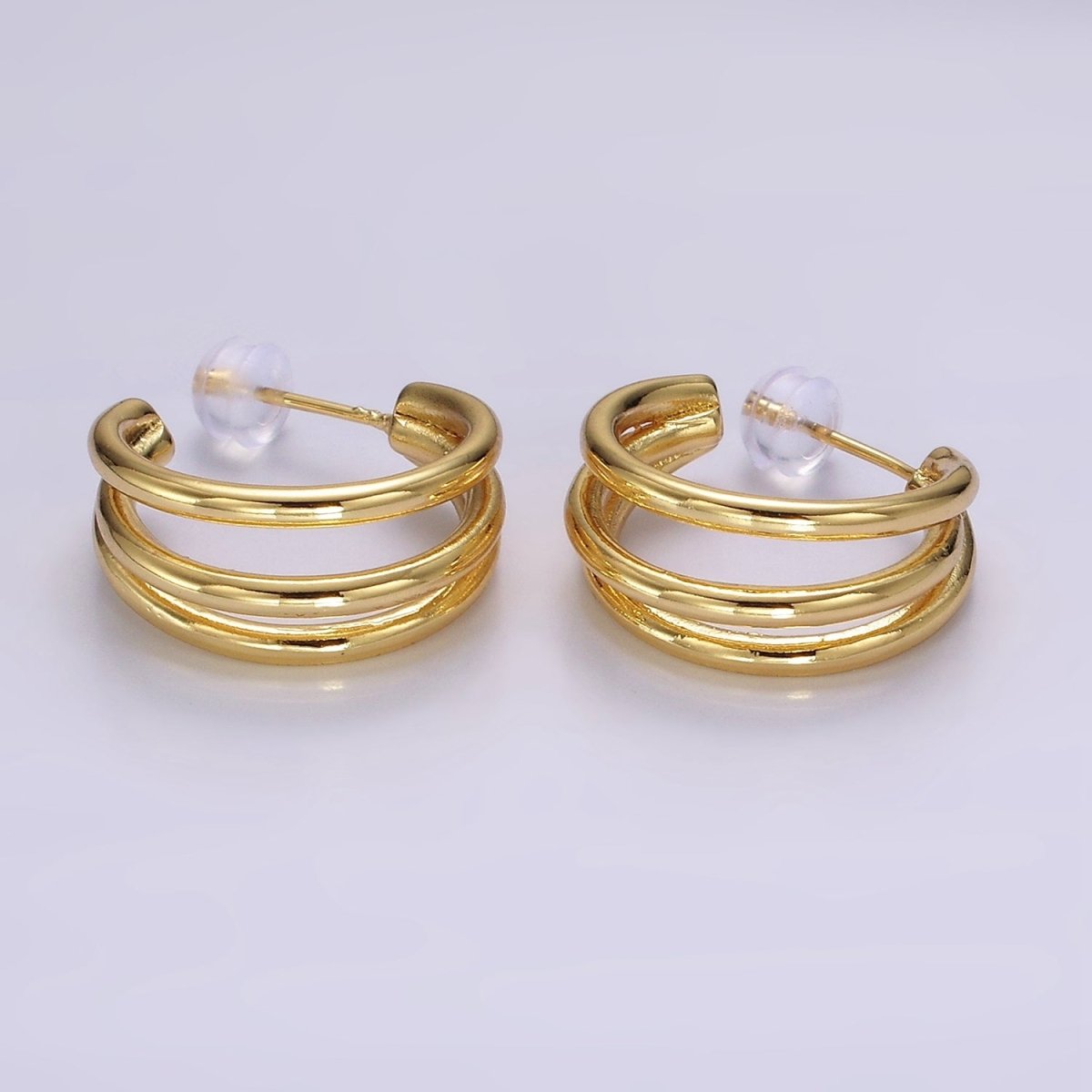 14K Gold Filled 20mm Triple Band Claw C-Shaped Hoop Earrings | AE382 - DLUXCA