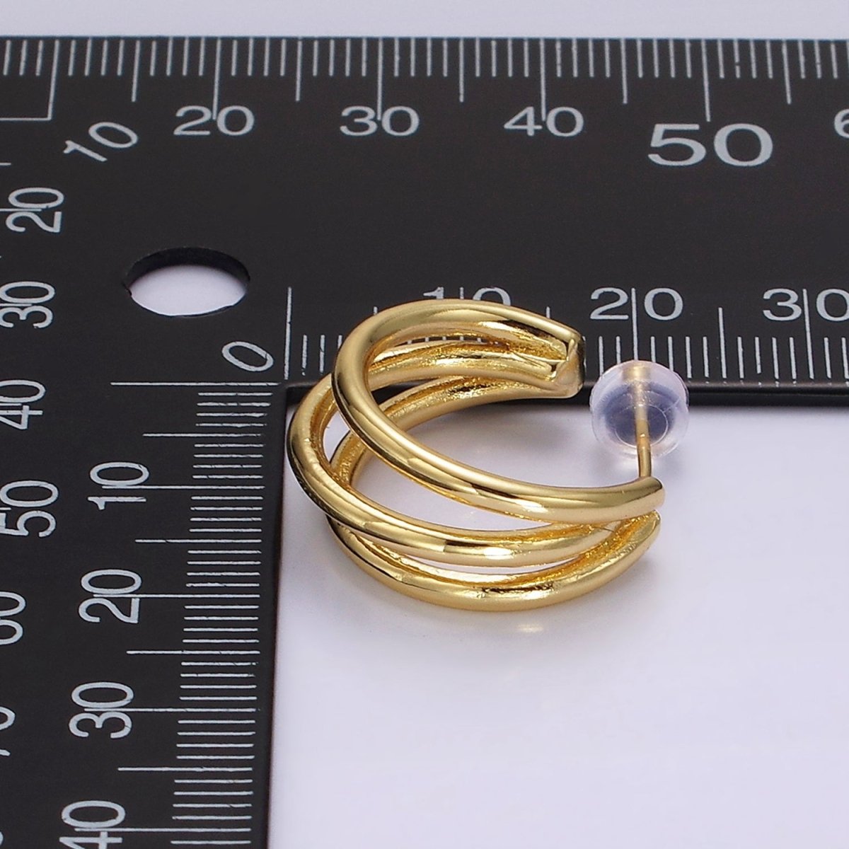 14K Gold Filled 20mm Triple Band Claw C-Shaped Hoop Earrings | AE382 - DLUXCA