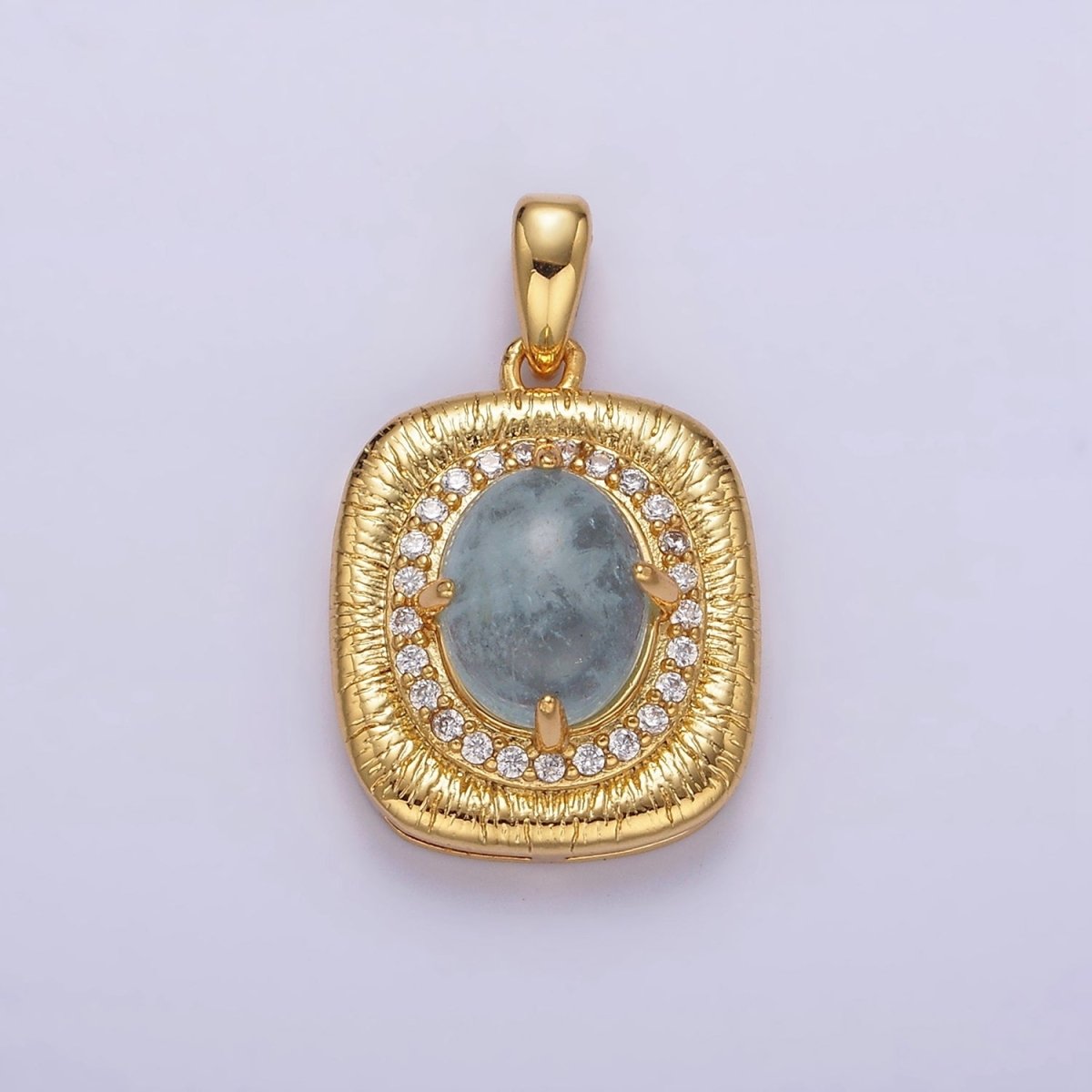 14K Gold Filled 21mm Moonstone, Labradorite, Blue Agate Oval Micro Paved CZ Lined Pendant | AA-689 - AA-691 - DLUXCA