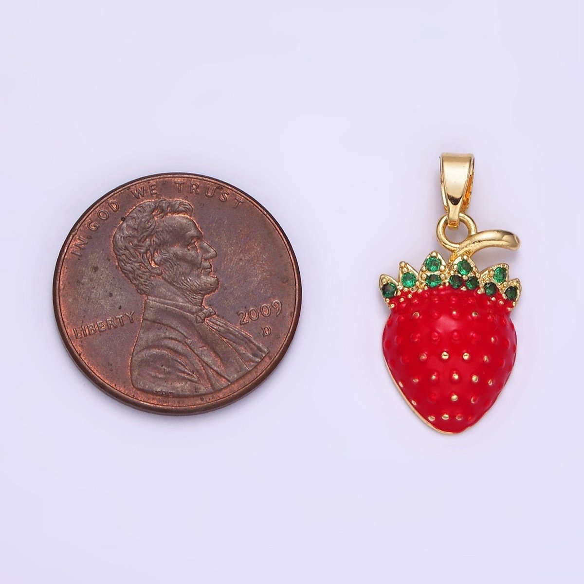 14K Gold Filled 22.5mm Strawberry Fruit Red Enamel Pendant | N1832 - DLUXCA