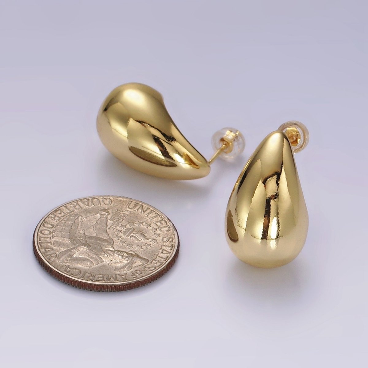 14K Gold Filled 22.5mm Teardrop Dome Modern Statement Stud Earrings | AE177 - DLUXCA