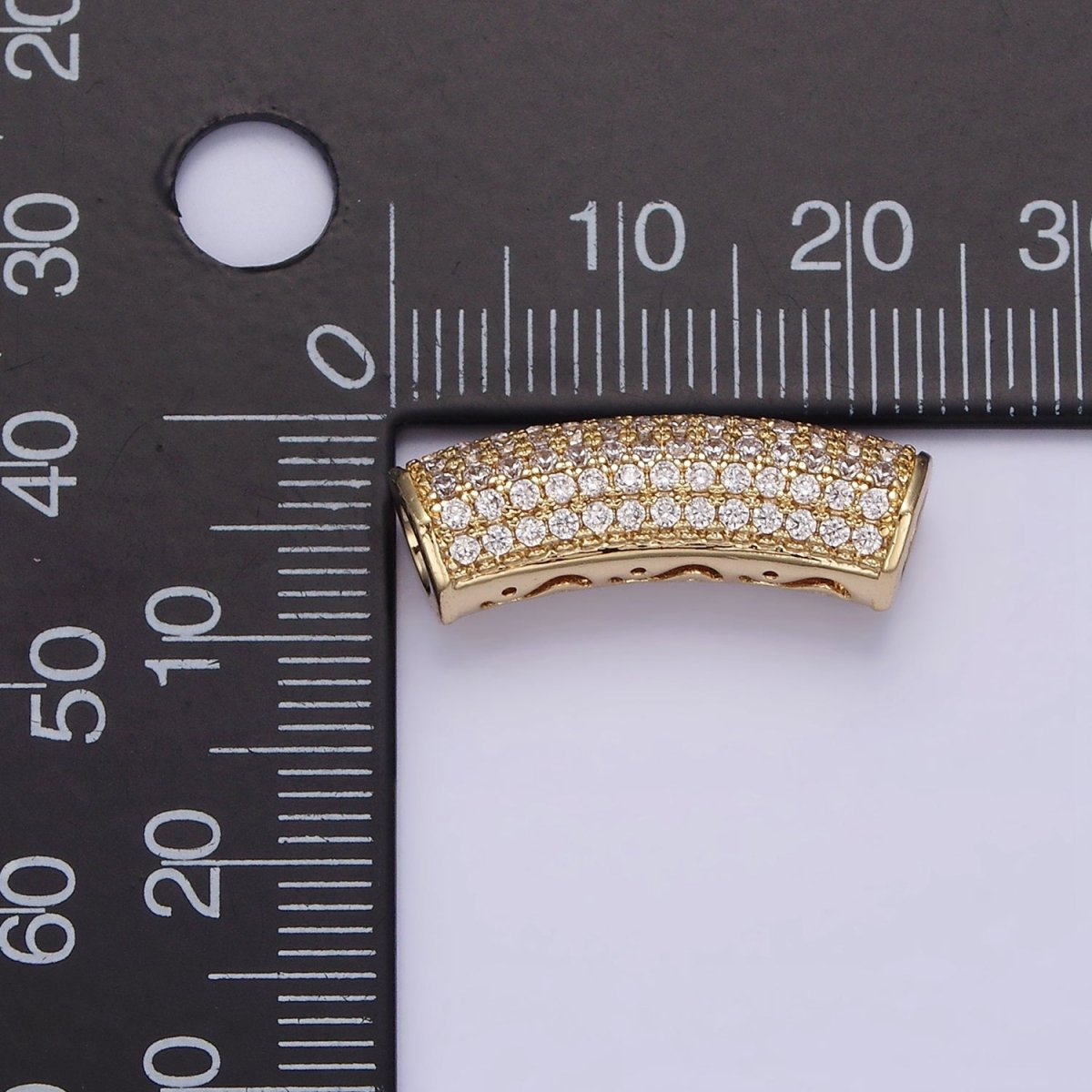 14K Gold Filled 23.5 Tube Micro Paved CZ Bead | B-795 - DLUXCA