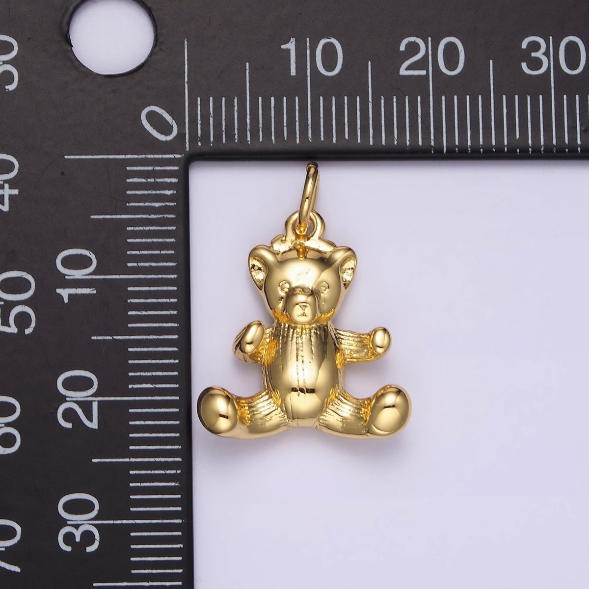 14K Gold Filled 23.5mm Sitting Teddy Bear Line-Textured Animal Charm | N1524 - DLUXCA