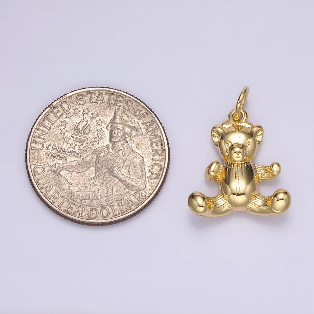 14K Gold Filled 23.5mm Sitting Teddy Bear Line-Textured Animal Charm | N1524 - DLUXCA
