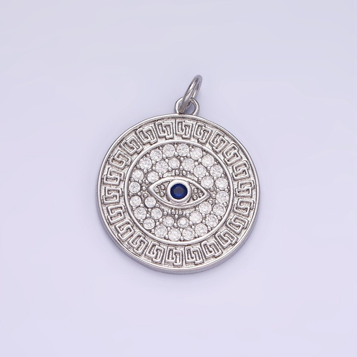 14K Gold Filled 23mm Blue Evil Eye Micro Paved CZ Round Charm in Gold & Silver | AG649 - DLUXCA