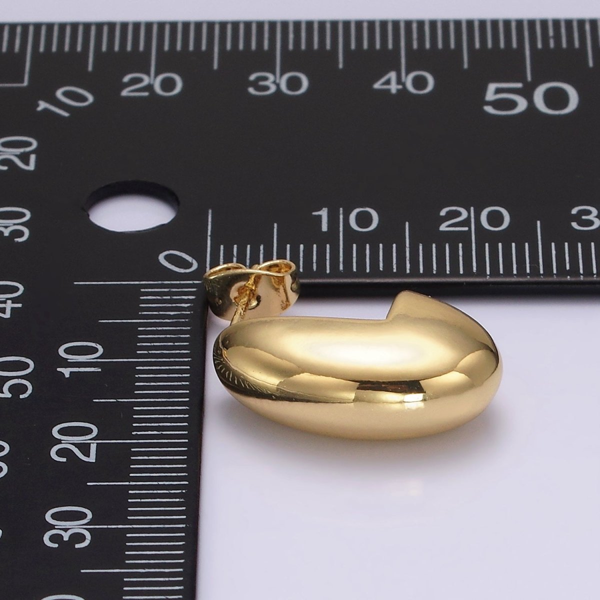 14K Gold Filled 23mm Dome J-Shaped Minimalist Hoop Earrings | AE342 - DLUXCA