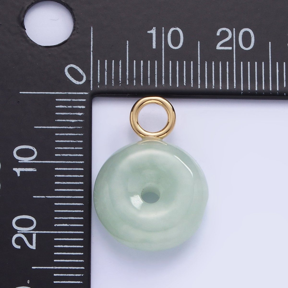 14K Gold Filled 23mm Green Jade Donut Drop Charm | AG709 - DLUXCA