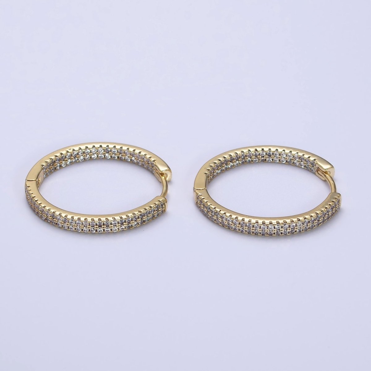 14K Gold Filled 23mm Micro Paved CZ Front-Facing Endless Hoop Huggie Earrings | AD1375 - DLUXCA