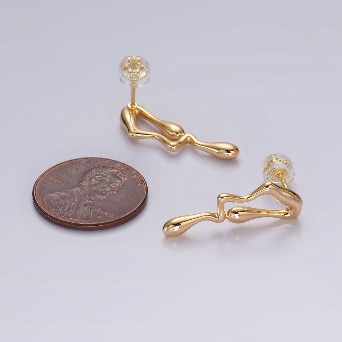 14K Gold Filled 23mm Minimalist Double Molten Drip Drop Stud Earrings | AE991 - DLUXCA