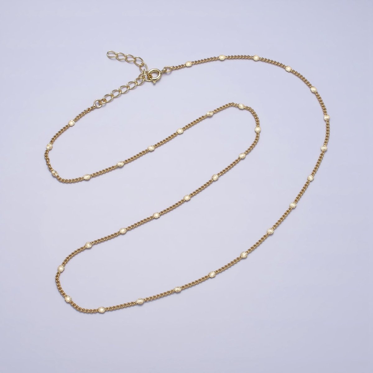 14K Gold Filled 2.3mm Sunburst Curb 20 Inch Layering Chain Necklace w. Extender | WA-1735 Clearance Pricing - DLUXCA