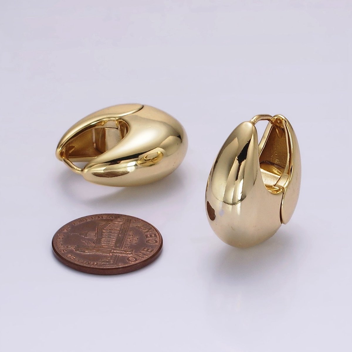 14K Gold Filled 23mm Teardrop Rounded Chubby Huggie Hoop Earrings in Gold & Silver | AE371 AE372 - DLUXCA