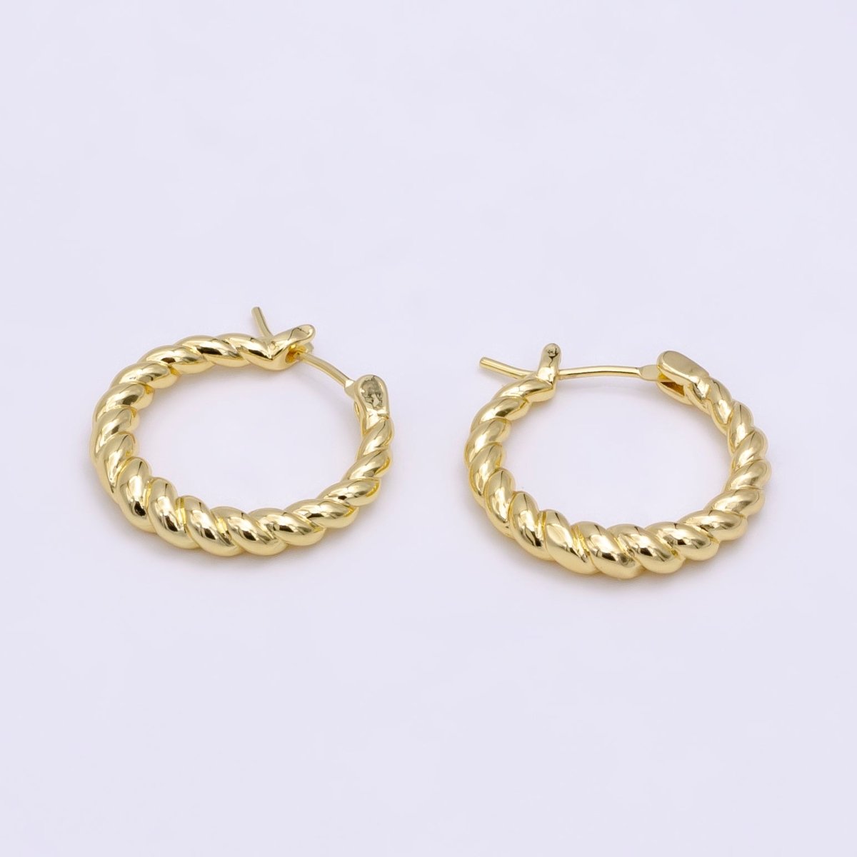 14K Gold Filled 23mm Twisted Croissant Latch Hoop Earrings | V-182 - DLUXCA