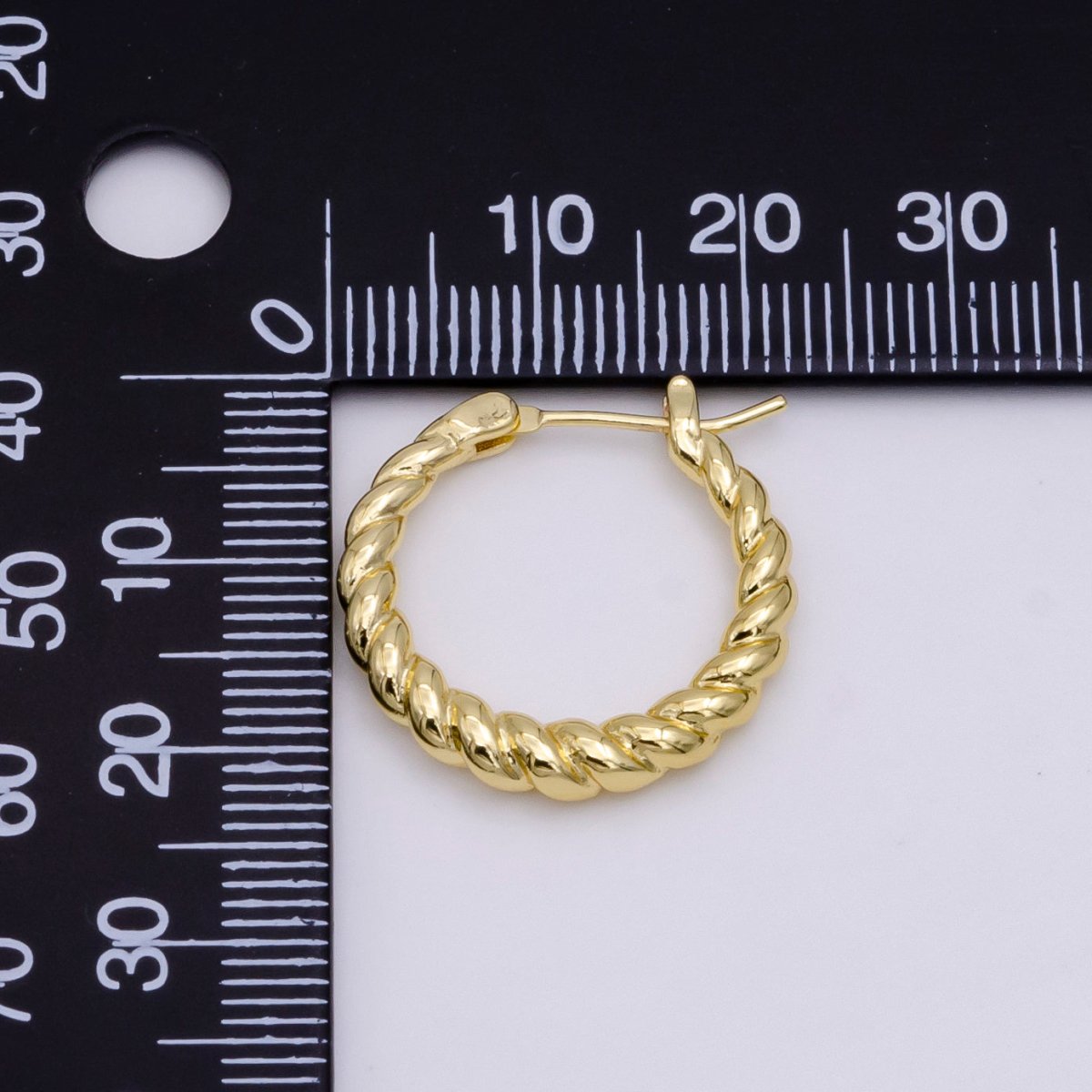 14K Gold Filled 23mm Twisted Croissant Latch Hoop Earrings | V-182 - DLUXCA