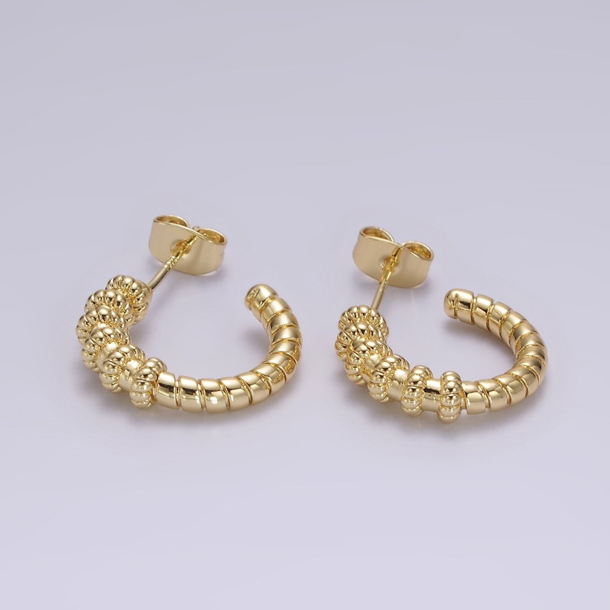 14K Gold Filled 23mm Twisted Croissant Lined C-Shaped Hoop Earrings | AE173 - DLUXCA