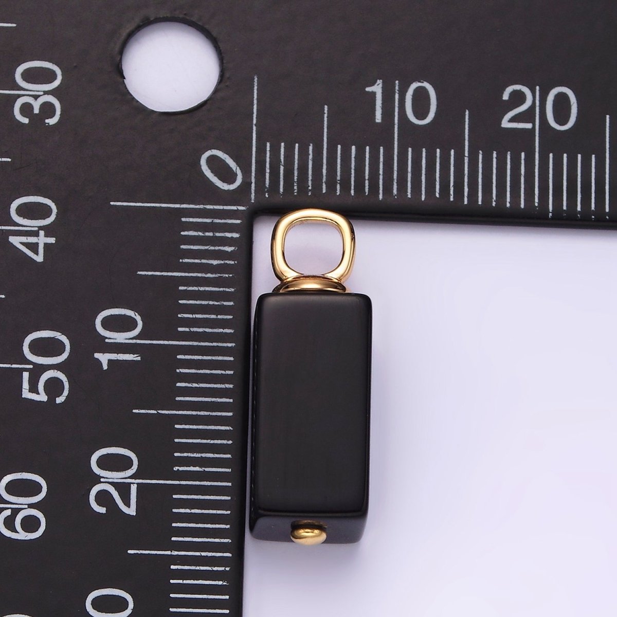 14K Gold Filled 24mm Black Onyx Tube Bar Minimalist Pendant | N1990 - DLUXCA