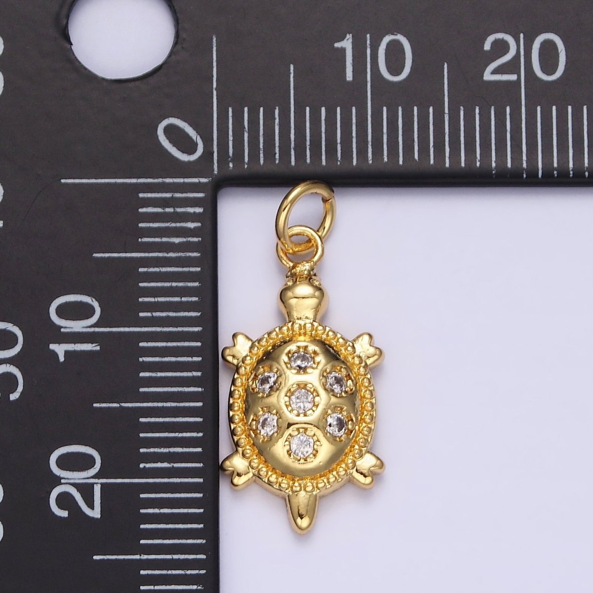 14K Gold Filled 24mm CZ Dotted Sea Turtle Tortoise Charm | N1037 - DLUXCA