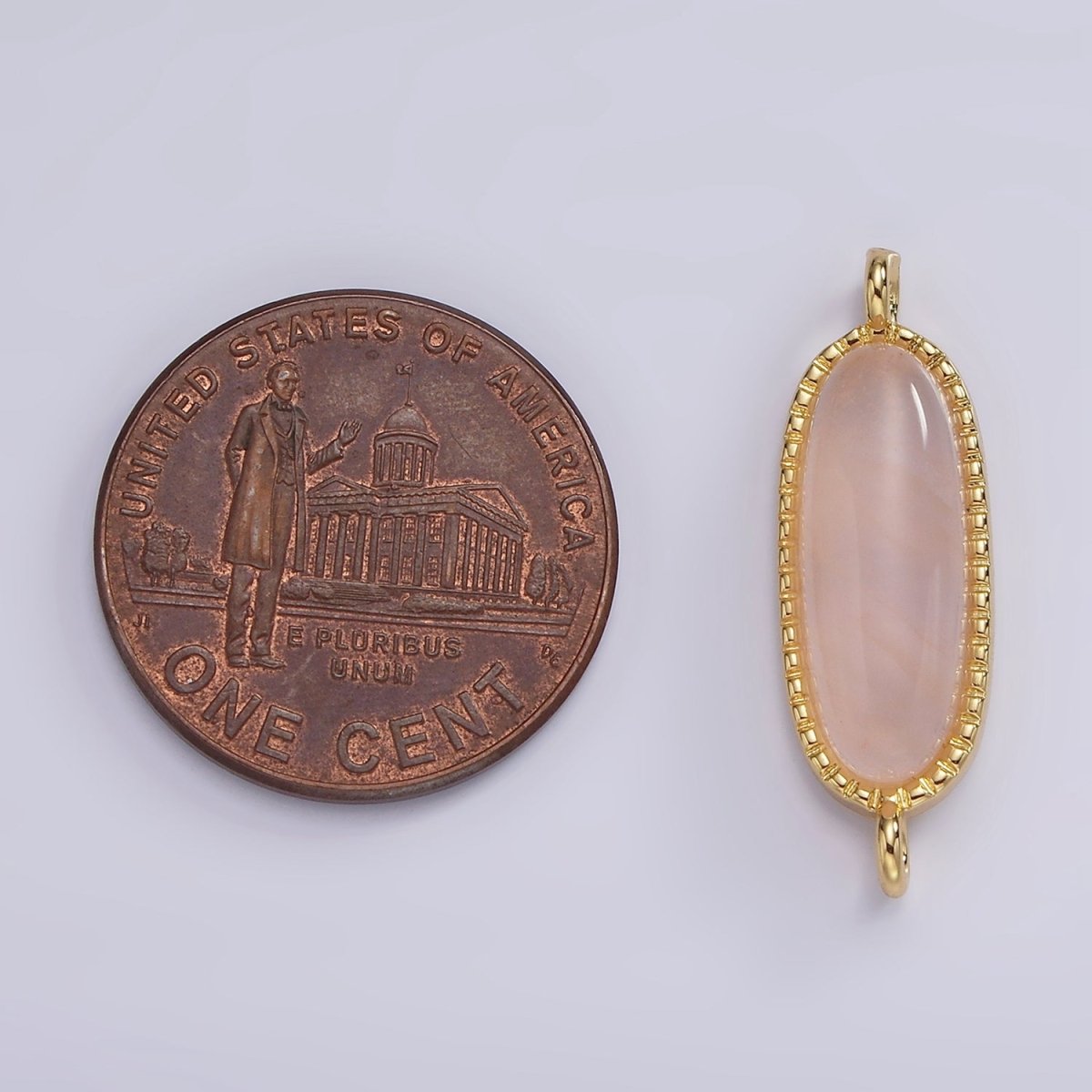 14K Gold Filled 24mm Natural Gemstone Dotted Bezel Oblong Connector | G238 - G243 - DLUXCA