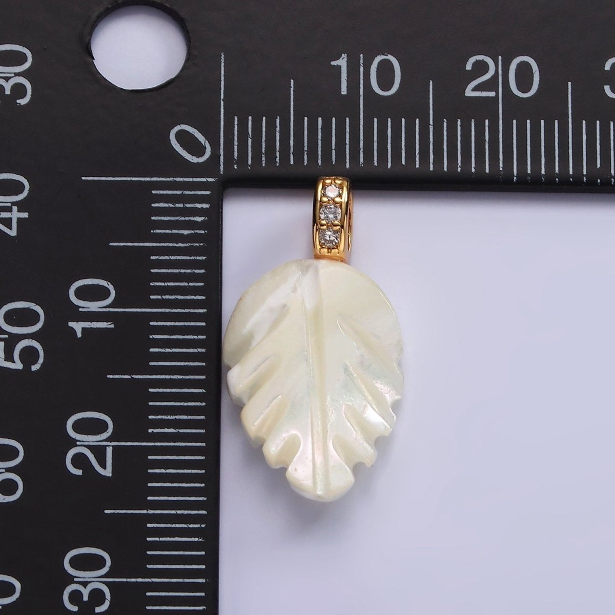 14K Gold Filled 24mm Shell Pearl Nature Plant Leaf Micro Paved CZ Bail Pendant | P1638 - DLUXCA