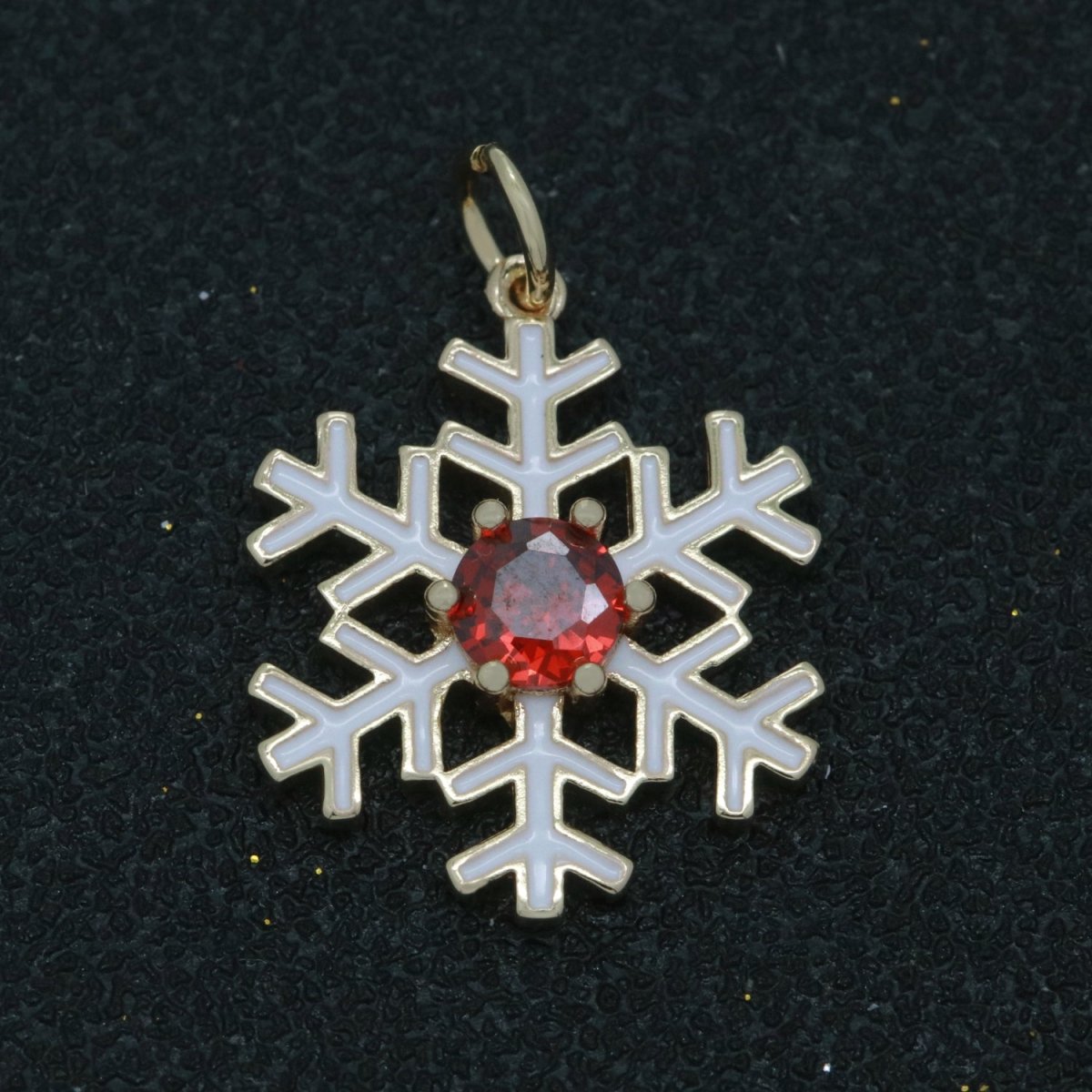 14k Gold Filled 24x16.5mm Wholesale Gold Snowflake Pendant with Red Cubic Zirconia Stone Pendant for Necklace Bracelet Earring Making M-719 - DLUXCA